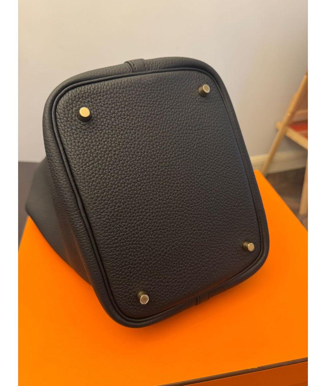 HERMES Черная кожаная сумка с короткими ручками, фото 4