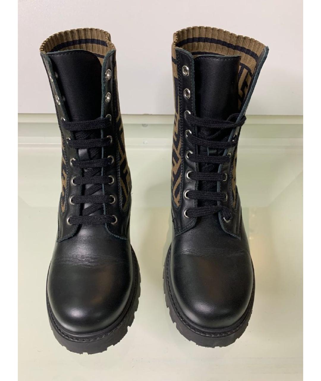 FENDI Черные кожаные ботинки, фото 2