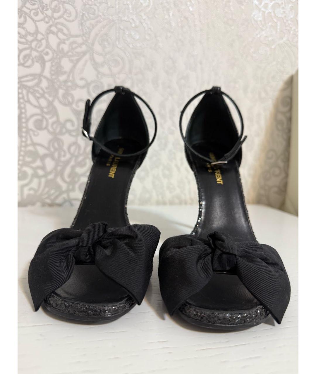 SAINT LAURENT Черные кожаные босоножки, фото 2