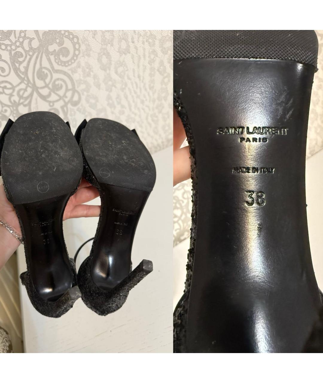 SAINT LAURENT Черные кожаные босоножки, фото 8