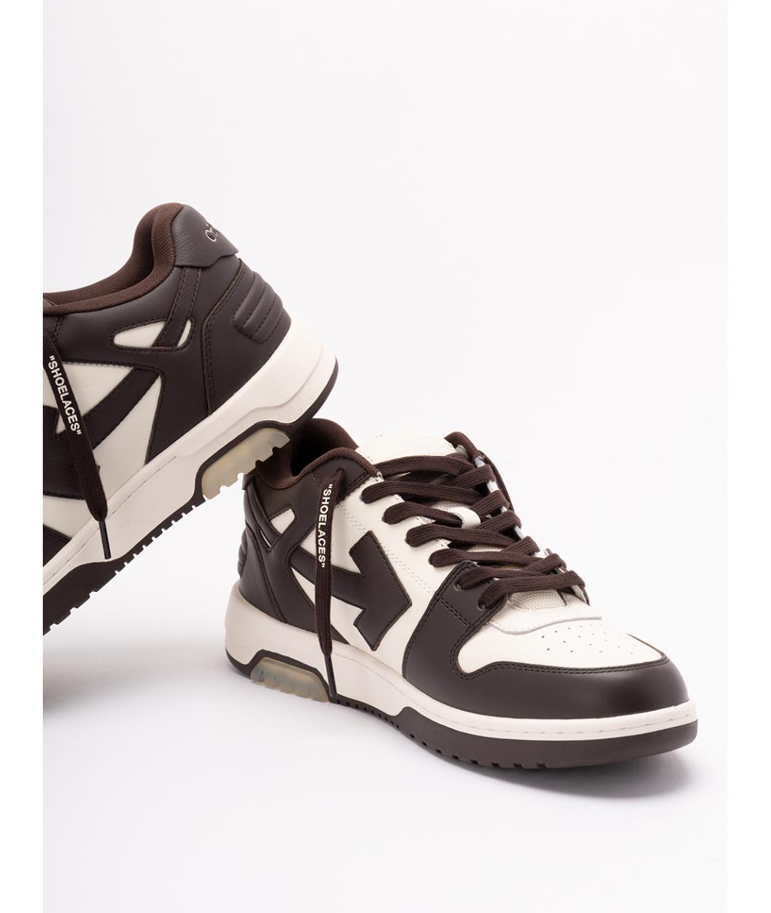 OFF-WHITE Коричневые кожаные низкие кроссовки / кеды, фото 5