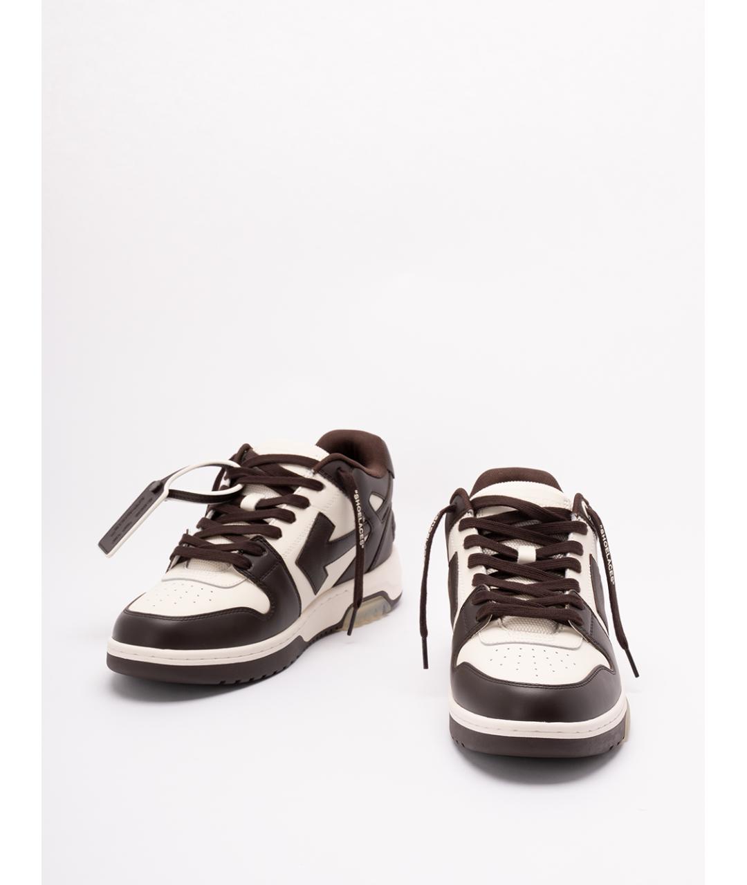 OFF-WHITE Коричневые кожаные низкие кроссовки / кеды, фото 2