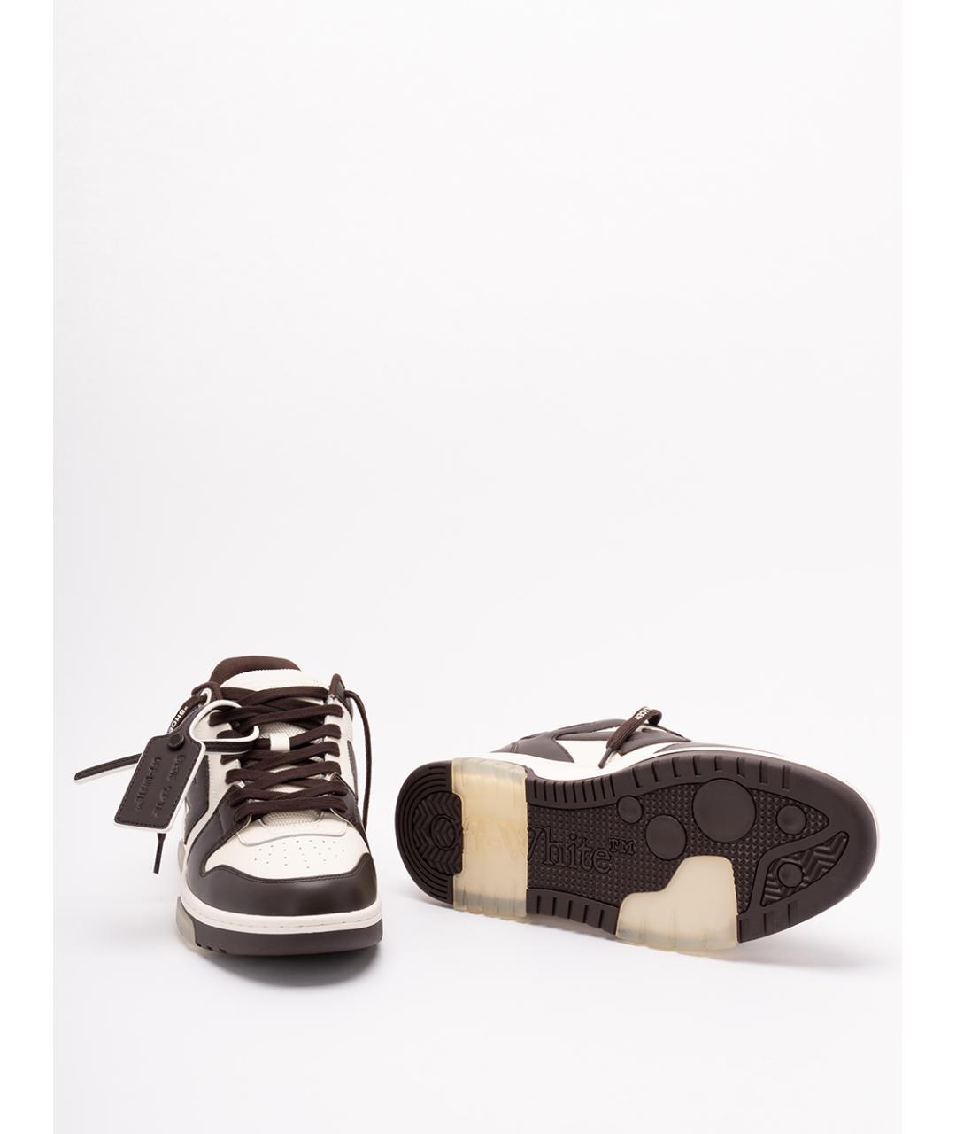 OFF-WHITE Коричневые кожаные низкие кроссовки / кеды, фото 4