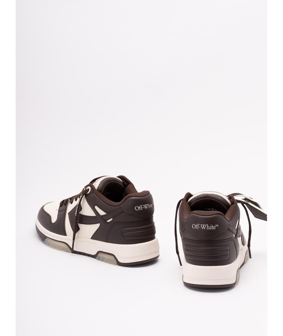 OFF-WHITE Коричневые кожаные низкие кроссовки / кеды, фото 3