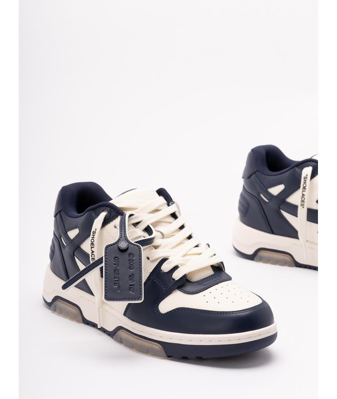 OFF-WHITE Темно-синие кожаные низкие кроссовки / кеды, фото 5