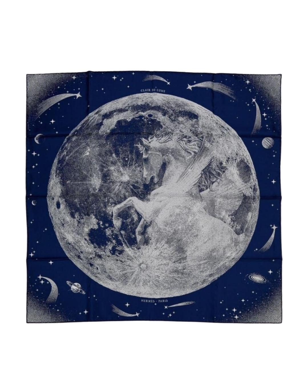 HERMES Темно-синий шелковый платок, фото 1