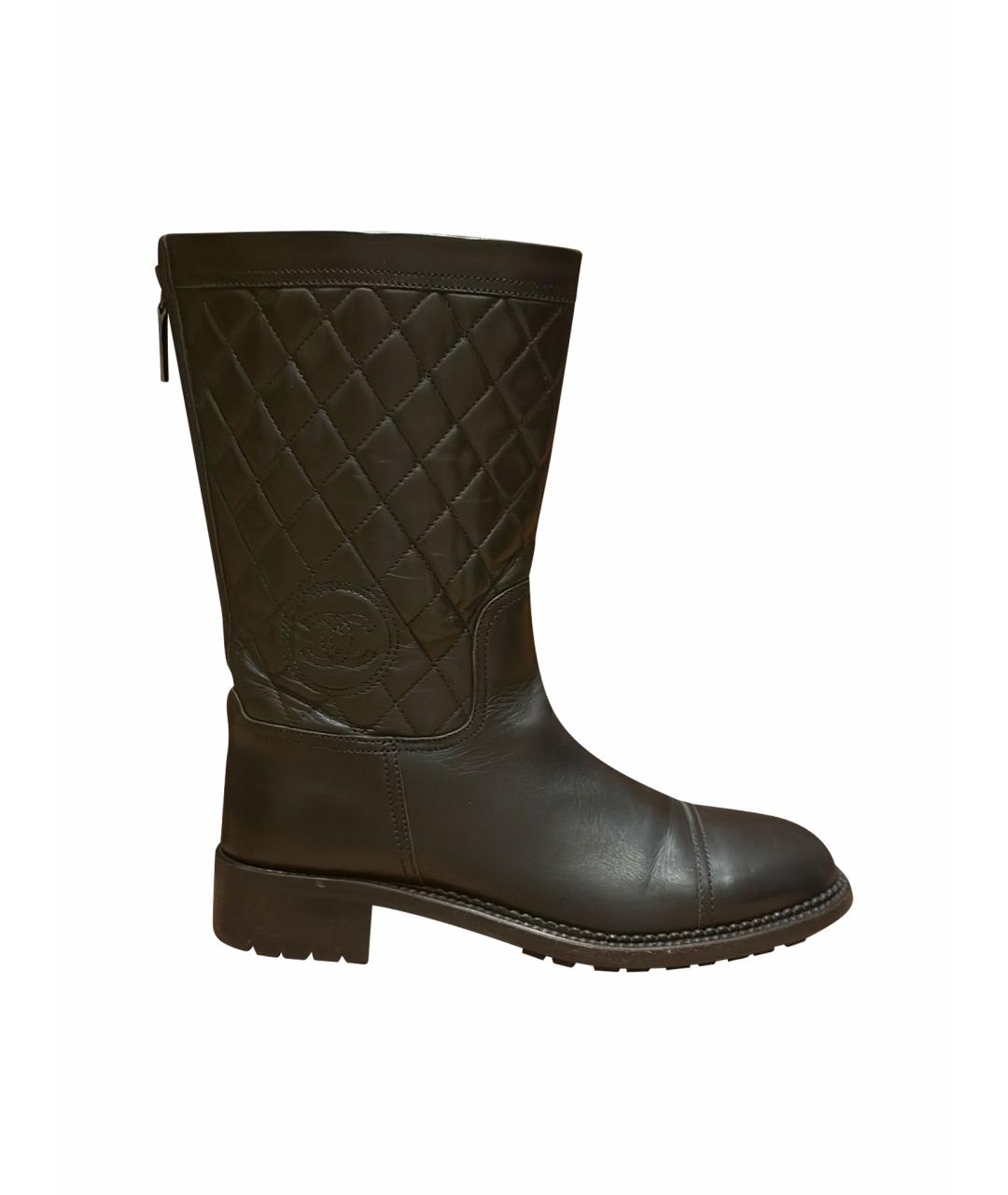 CHANEL Черные кожаные сапоги, фото 1