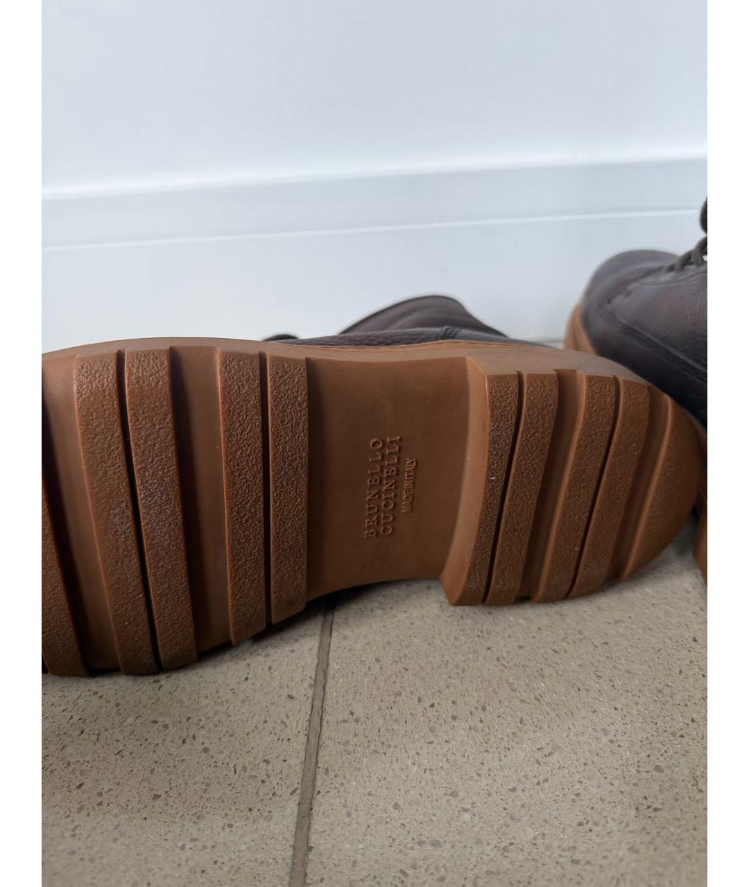 BRUNELLO CUCINELLI Коричневые кожаные высокие ботинки, фото 4