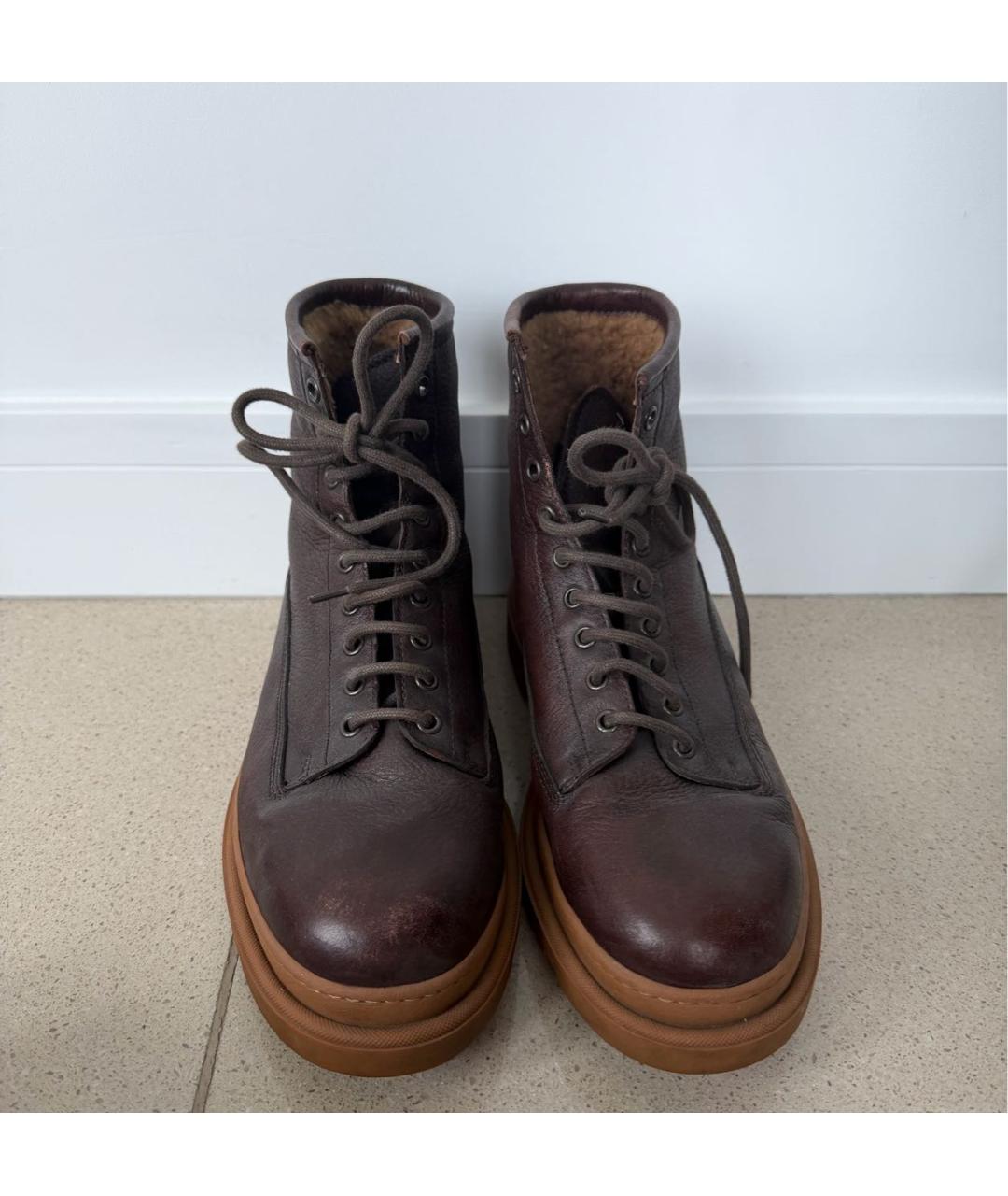 BRUNELLO CUCINELLI Коричневые кожаные высокие ботинки, фото 2