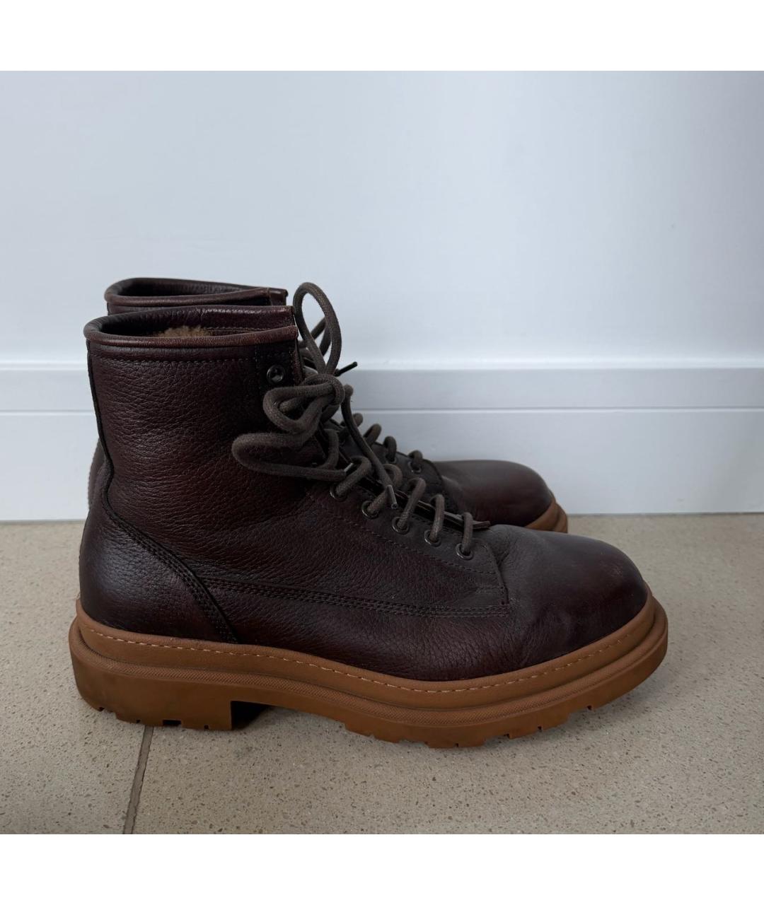 BRUNELLO CUCINELLI Коричневые кожаные высокие ботинки, фото 6