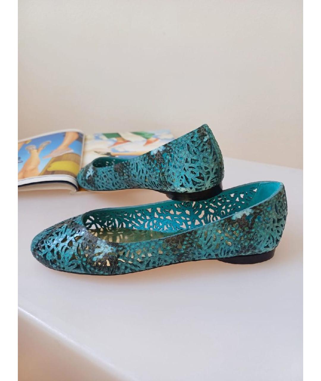 EMILIO PUCCI Бирюзовые кожаные балетки, фото 5