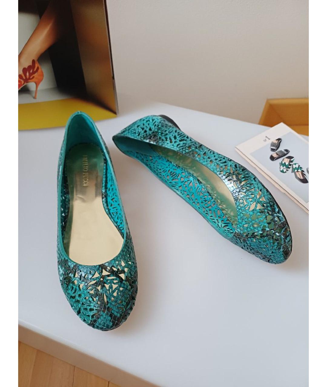 EMILIO PUCCI Бирюзовые кожаные балетки, фото 3