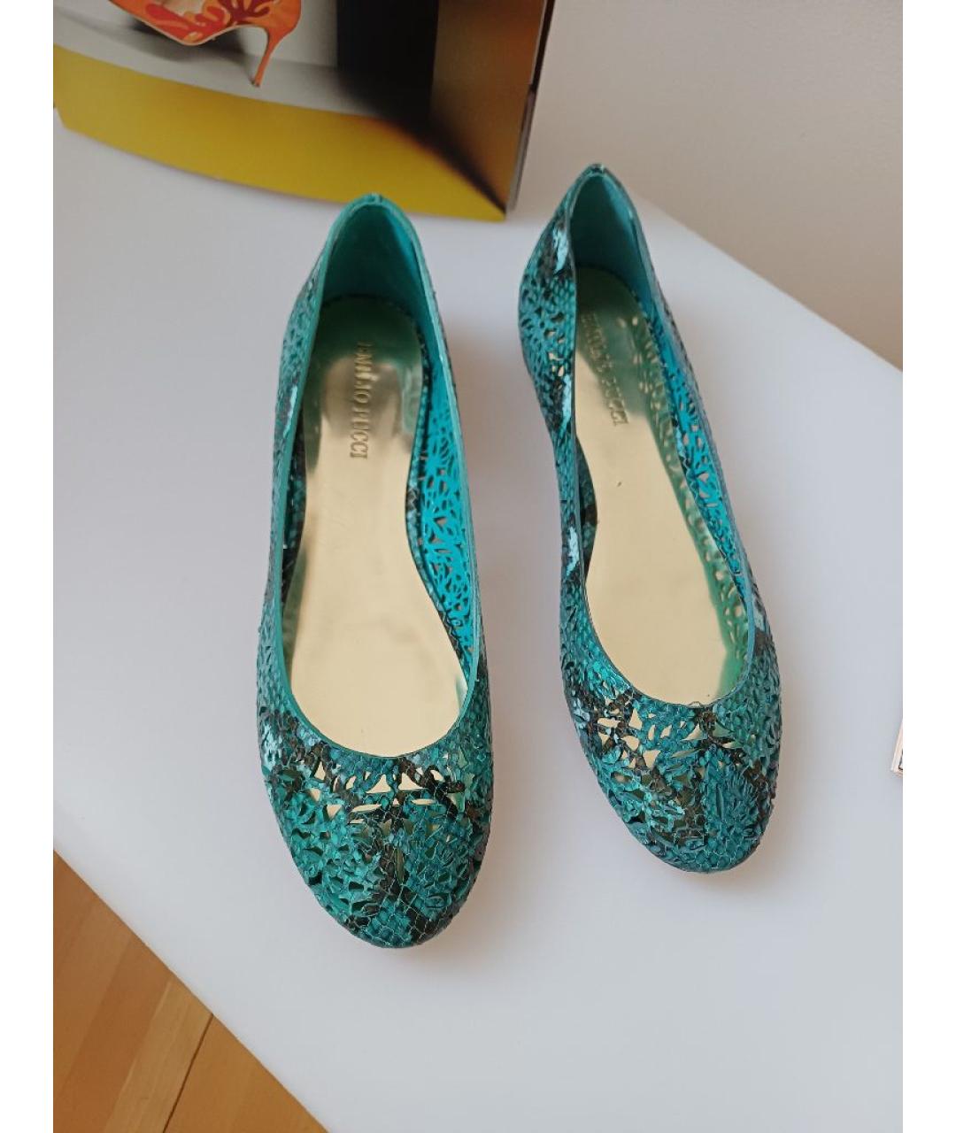 EMILIO PUCCI Бирюзовые кожаные балетки, фото 6