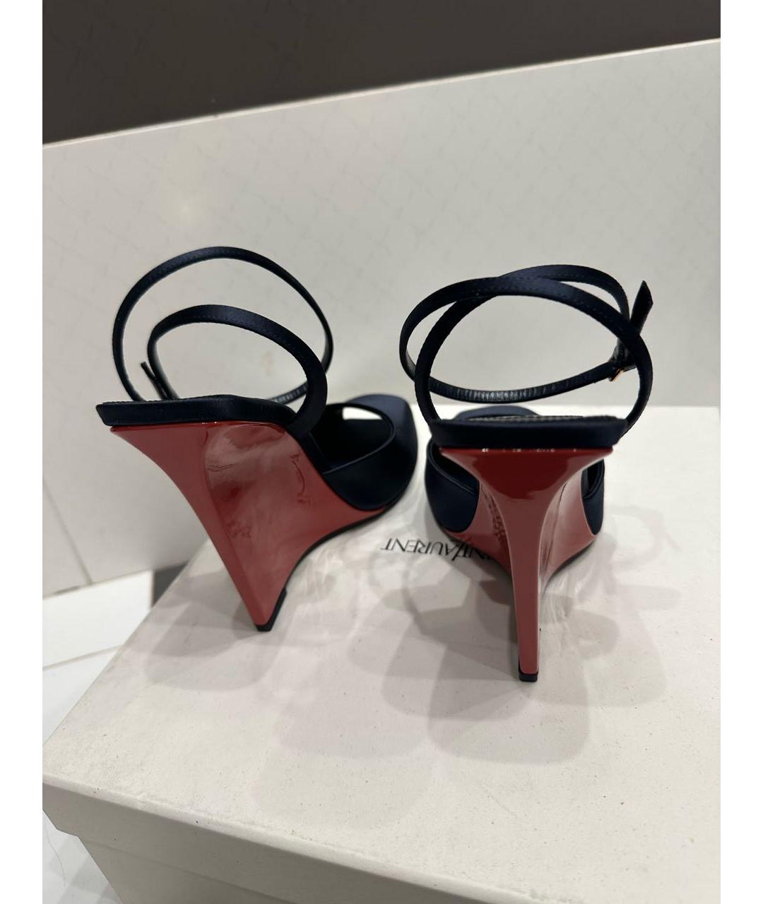 SAINT LAURENT Темно-синие текстильные туфли, фото 4