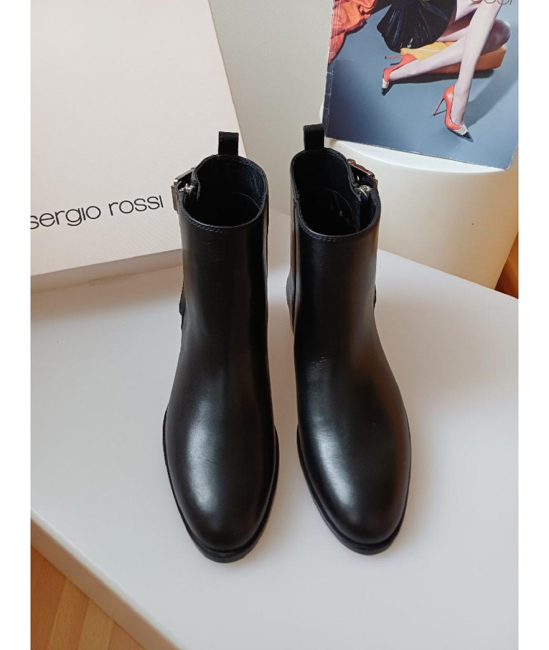SERGIO ROSSI Черные кожаные полусапоги, фото 7