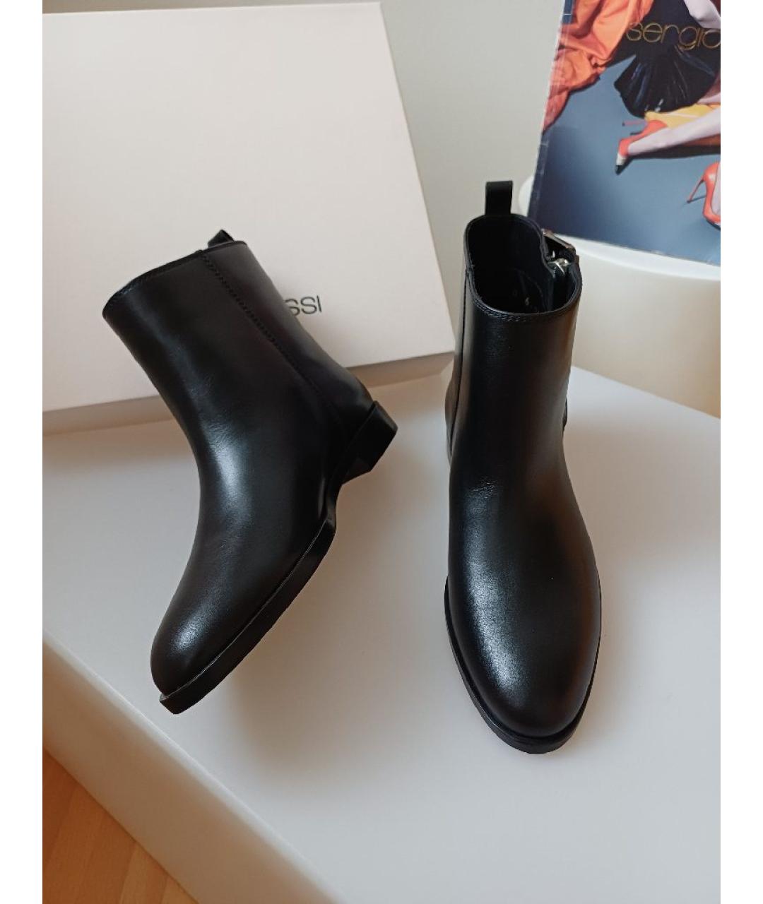 SERGIO ROSSI Черные кожаные полусапоги, фото 5