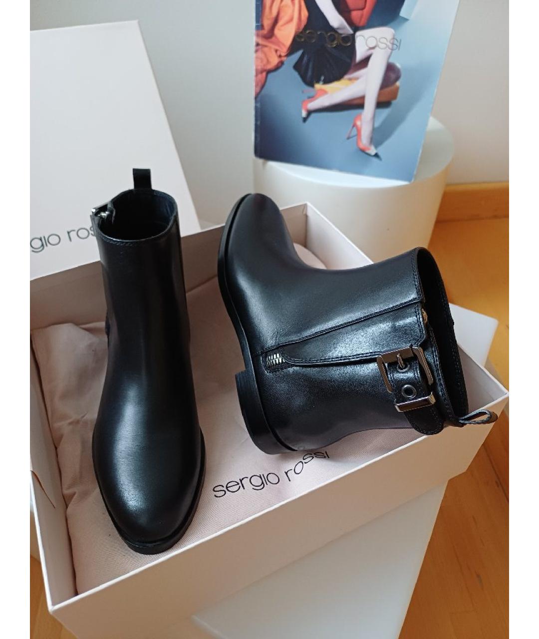 SERGIO ROSSI Черные кожаные полусапоги, фото 3