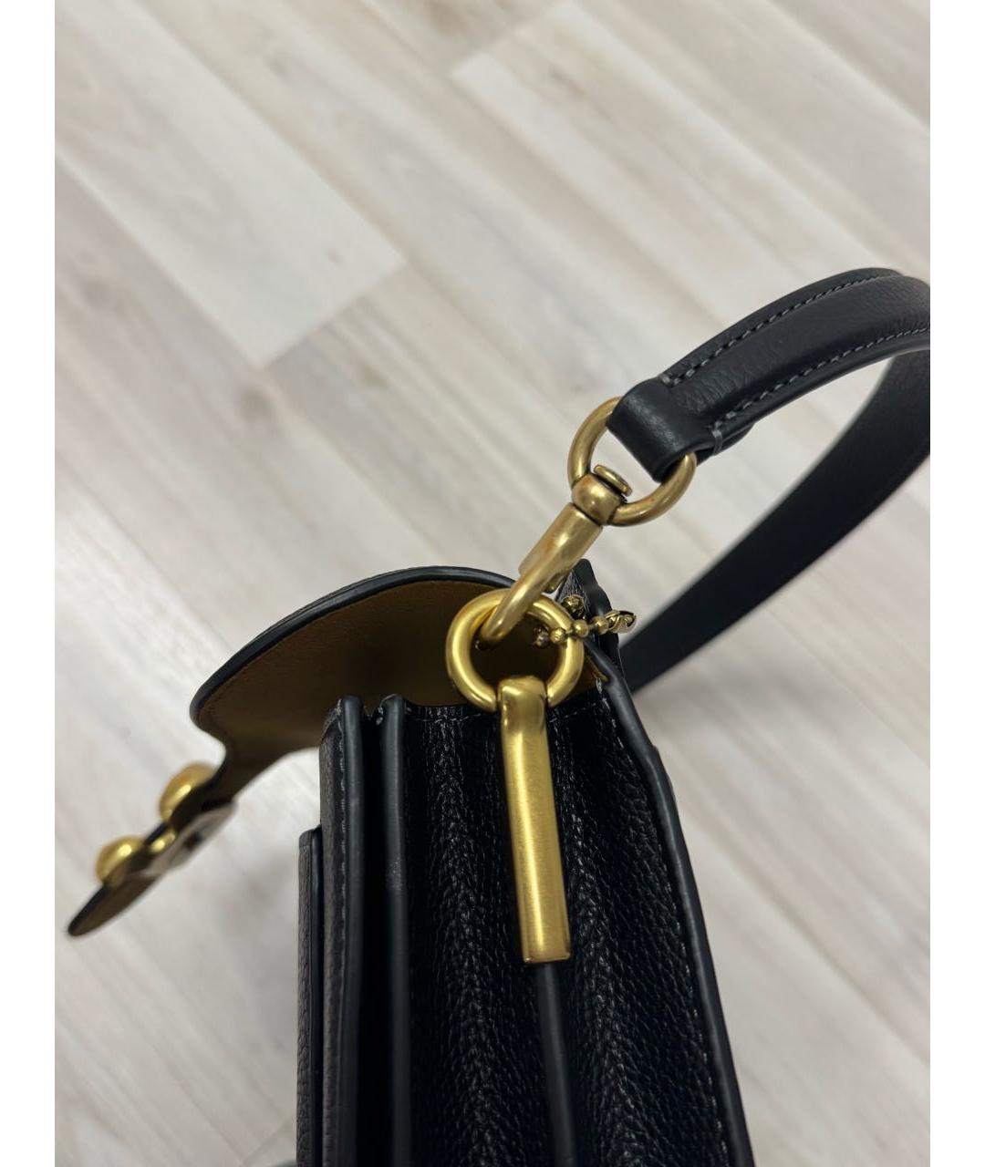 COACH Черная кожаная сумка с короткими ручками, фото 7