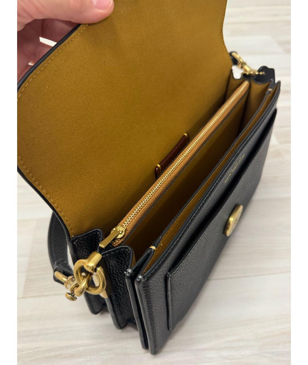 COACH Черная кожаная сумка с короткими ручками, фото 4