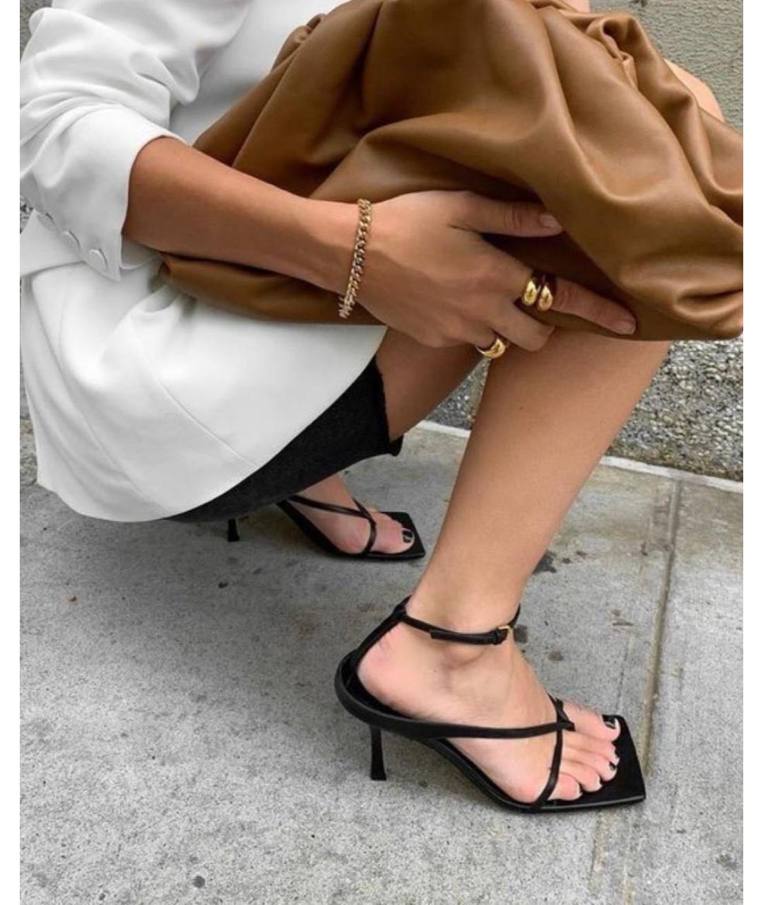 BOTTEGA VENETA Черные кожаные босоножки, фото 8