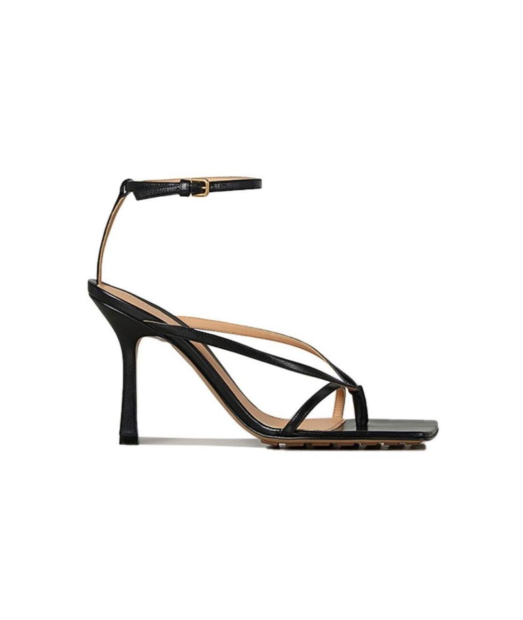 BOTTEGA VENETA Черные кожаные босоножки, фото 1