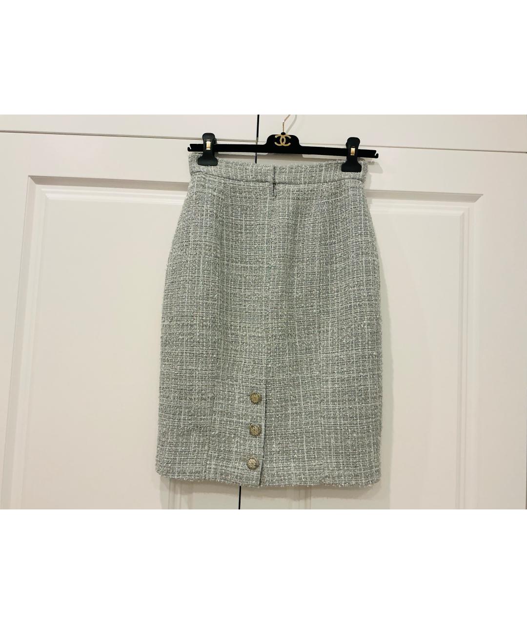 CHANEL Голубая твидовая юбка миди, фото 5
