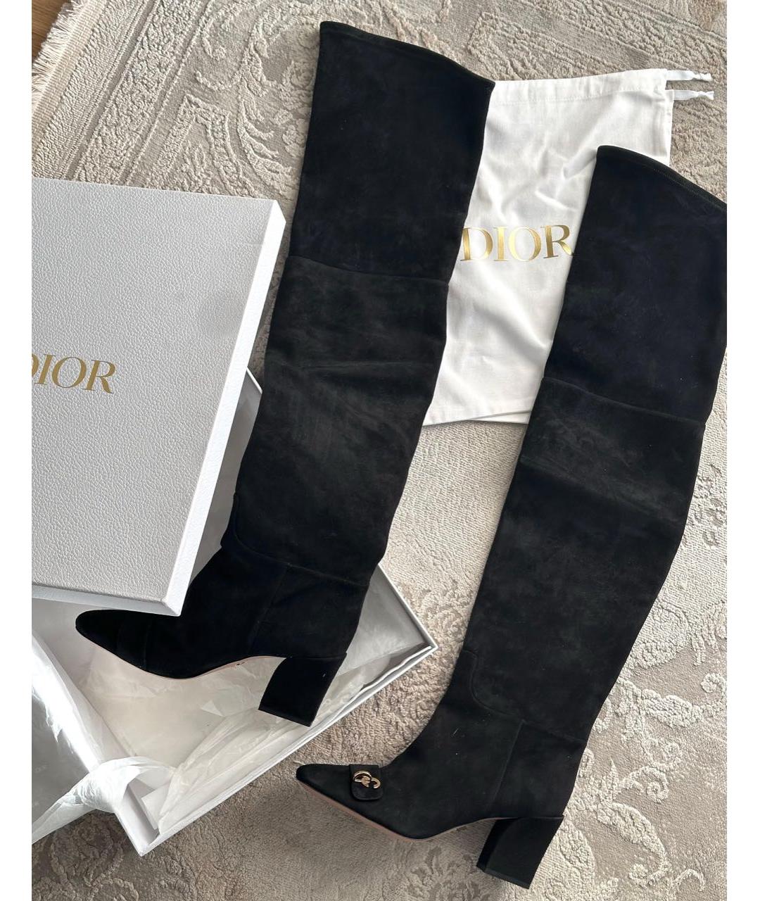 CHRISTIAN DIOR Черные замшевые ботфорты, фото 7
