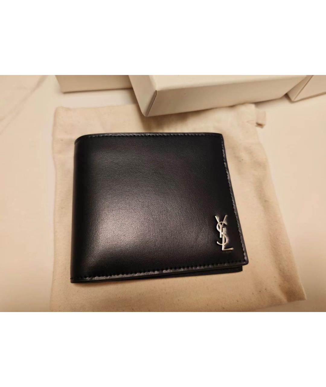 SAINT LAURENT Черный кожаный кошелек, фото 5