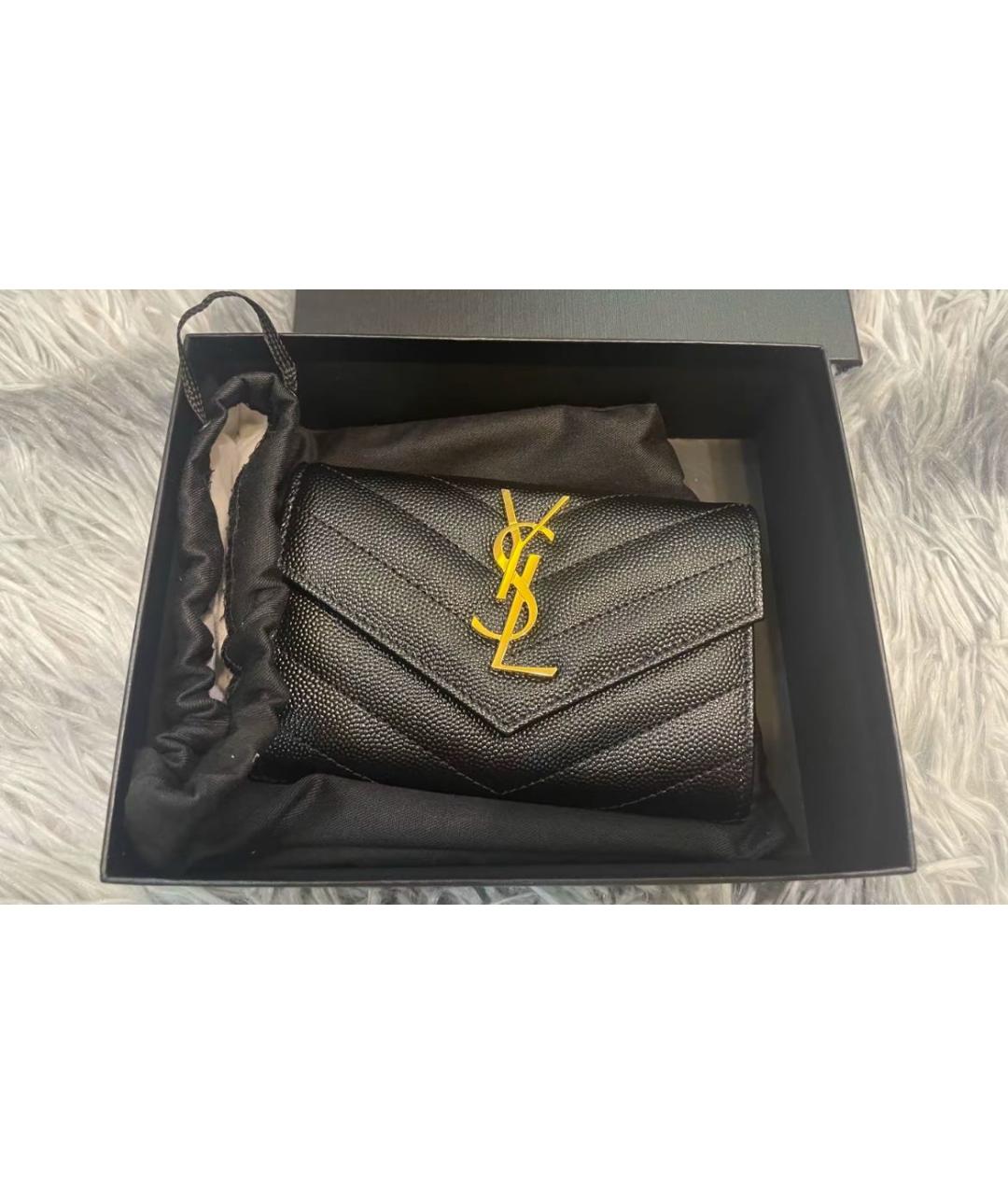 SAINT LAURENT Черный кожаный кошелек, фото 5