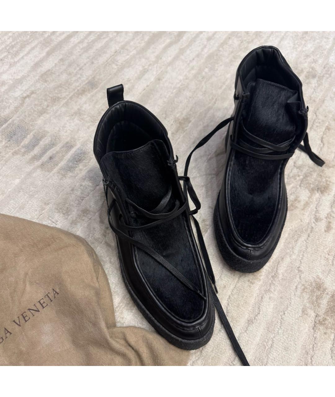 BOTTEGA VENETA Черные кожаные высокие ботинки, фото 2