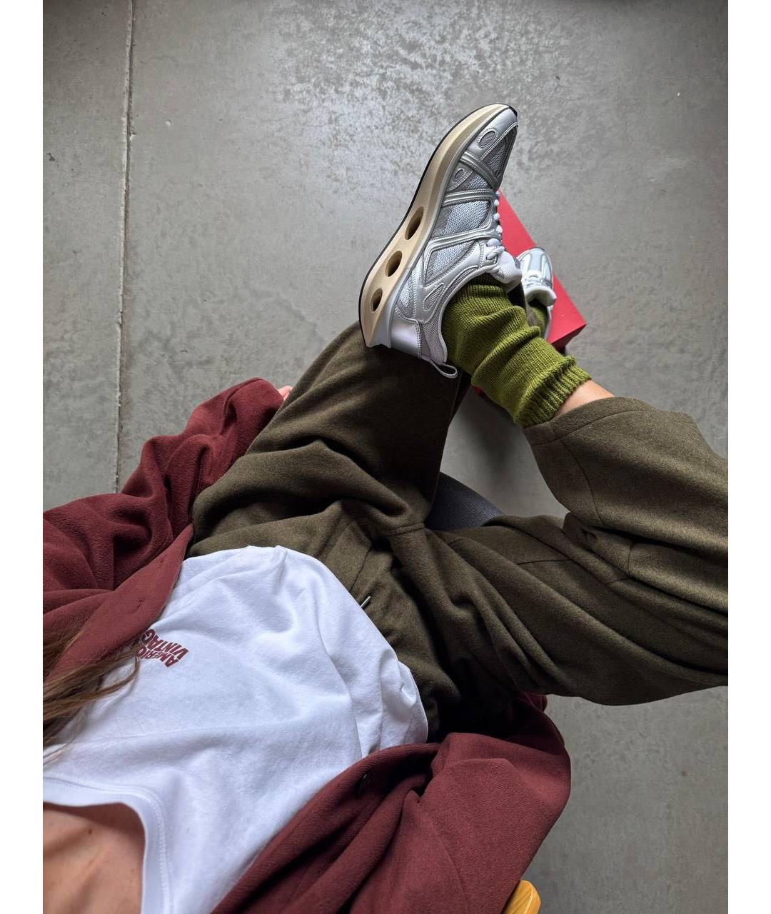 VALENTINO Серебряные кожаные кроссовки, фото 4