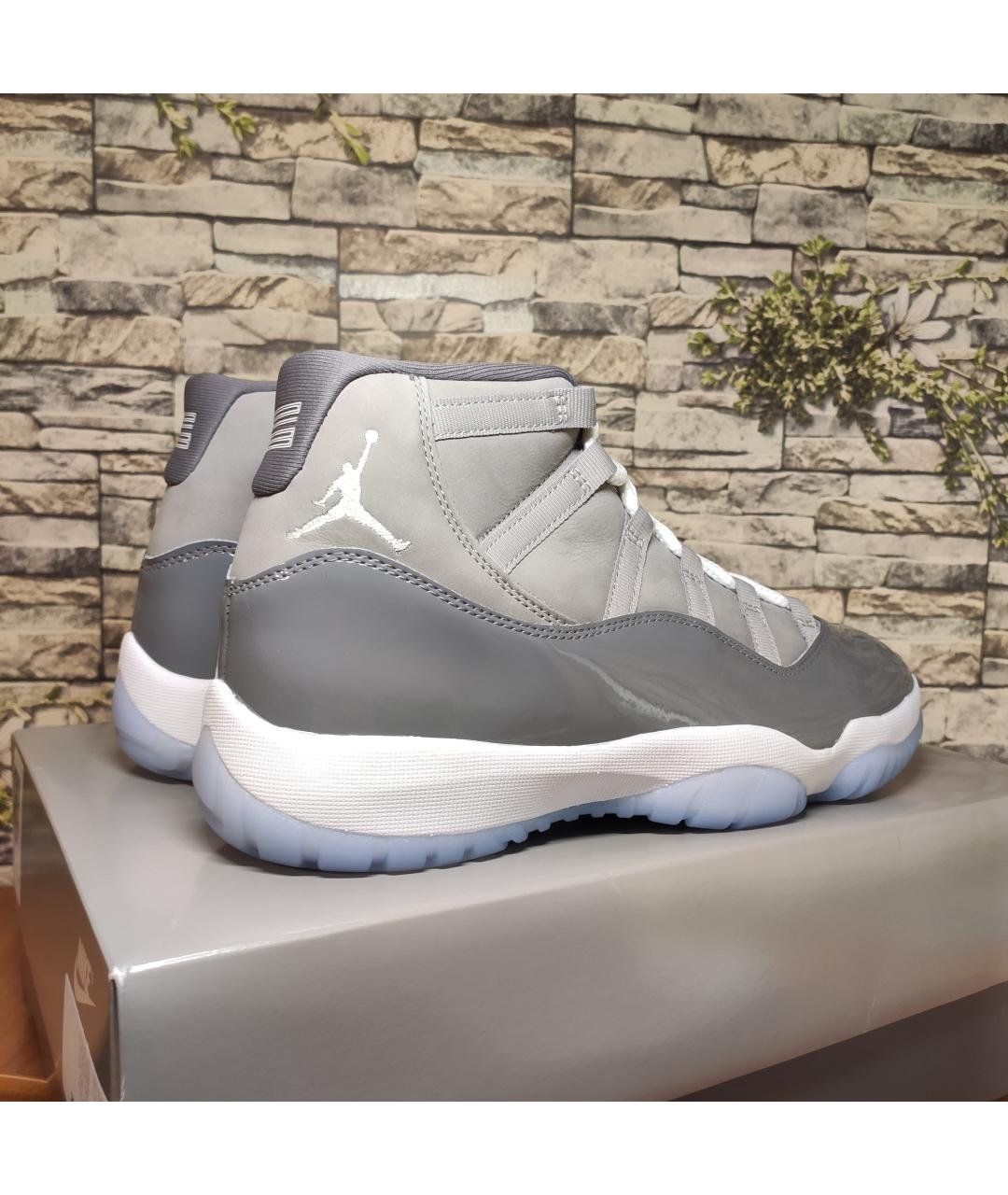 JORDAN Серые кожаные высокие кроссовки / кеды, фото 7