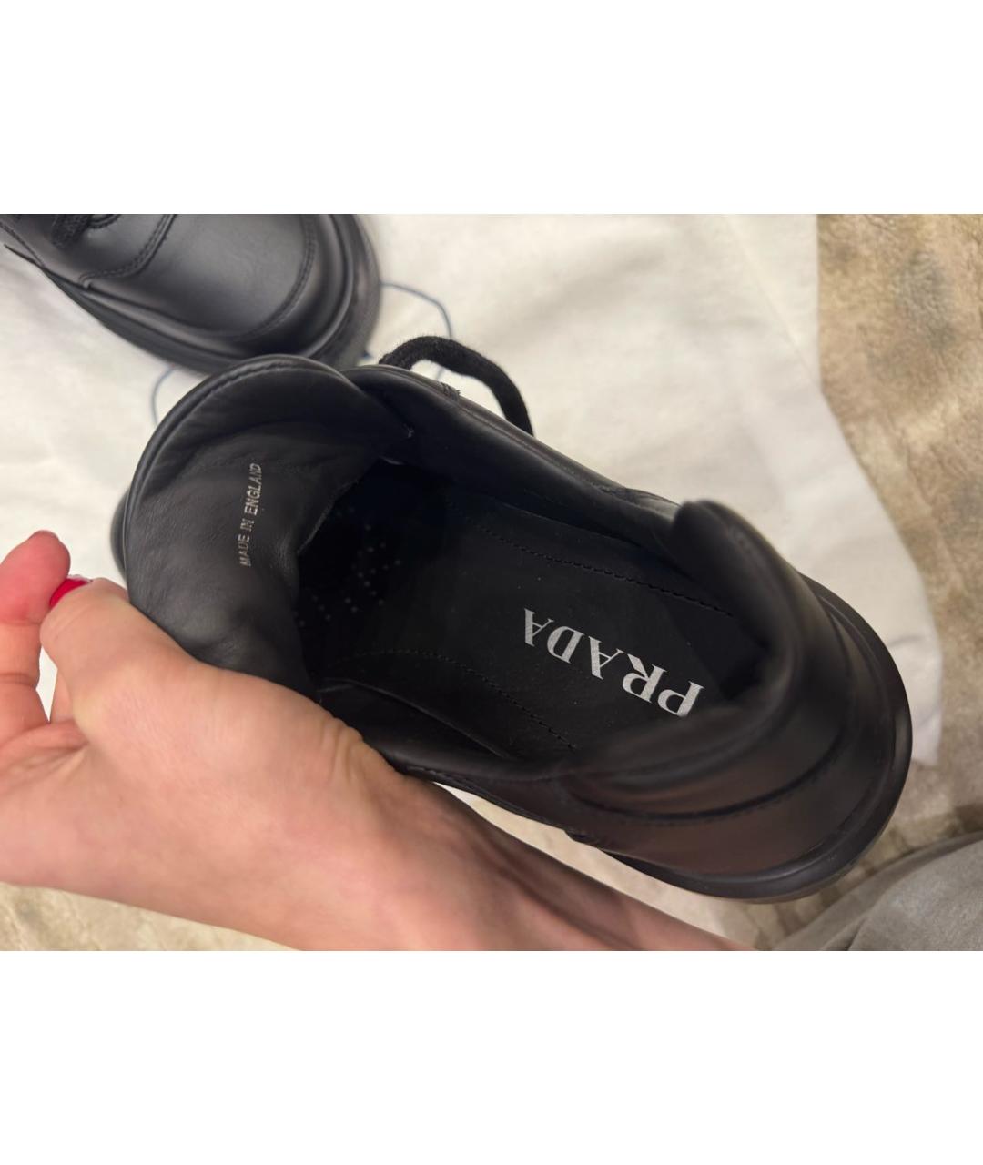PRADA Черные кожаные низкие кроссовки / кеды, фото 4