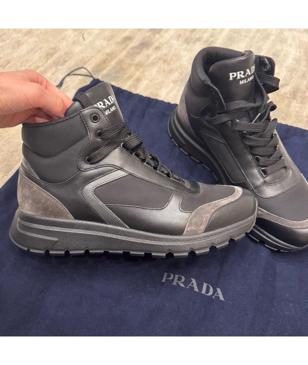 PRADA Черные кожаные высокие ботинки, фото 5