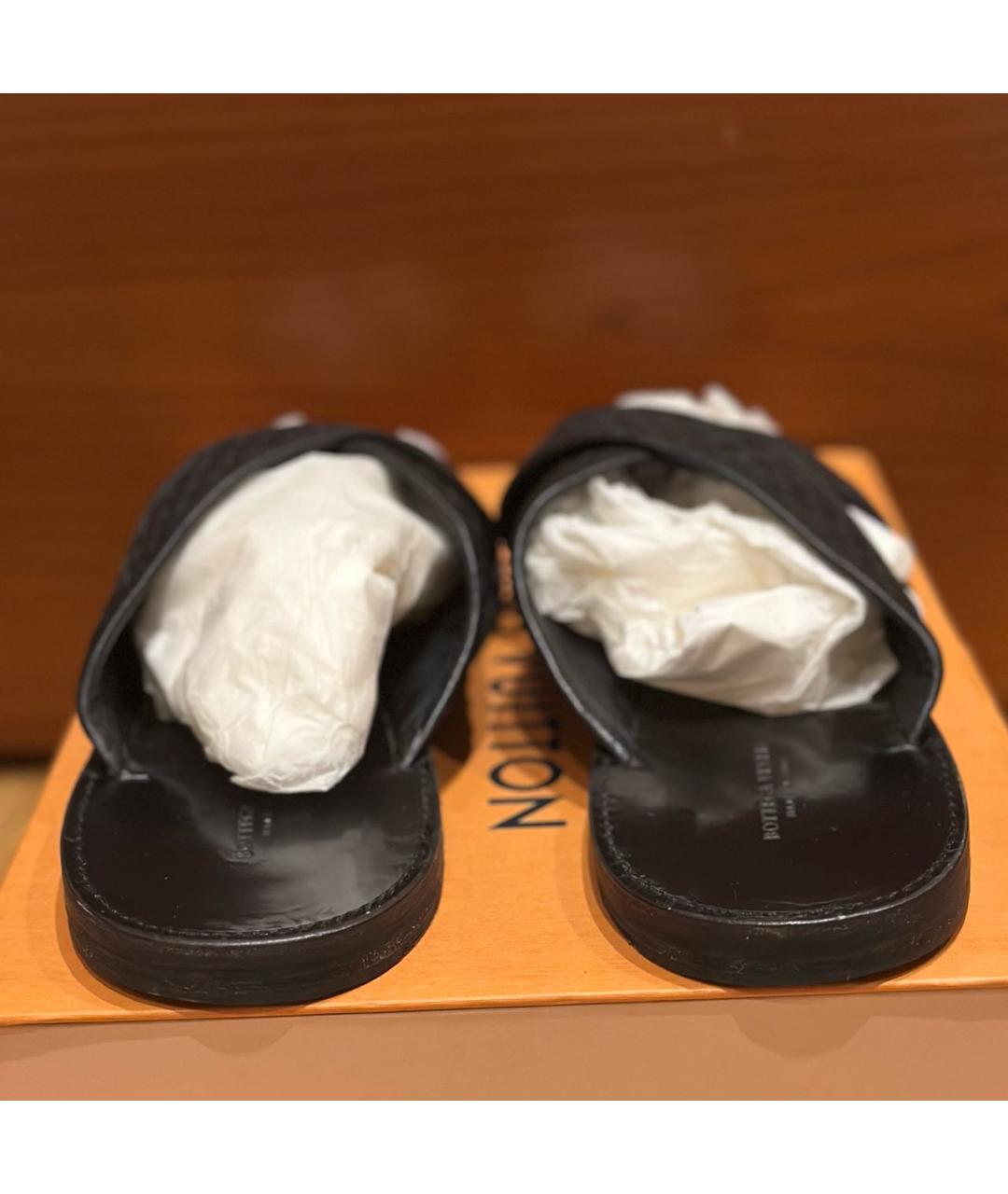 BOTTEGA VENETA Черные кожаные шлепанцы, фото 4