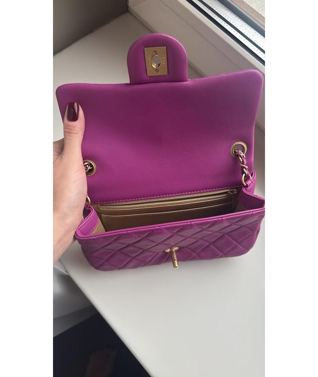 CHANEL Фуксия кожаная сумка через плечо, фото 4
