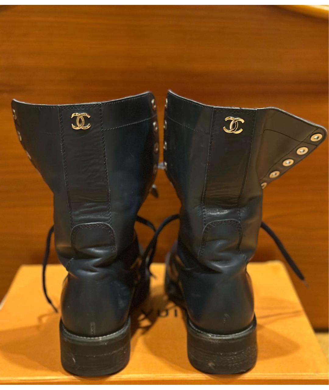 CHANEL Темно-синие кожаные ботинки, фото 4