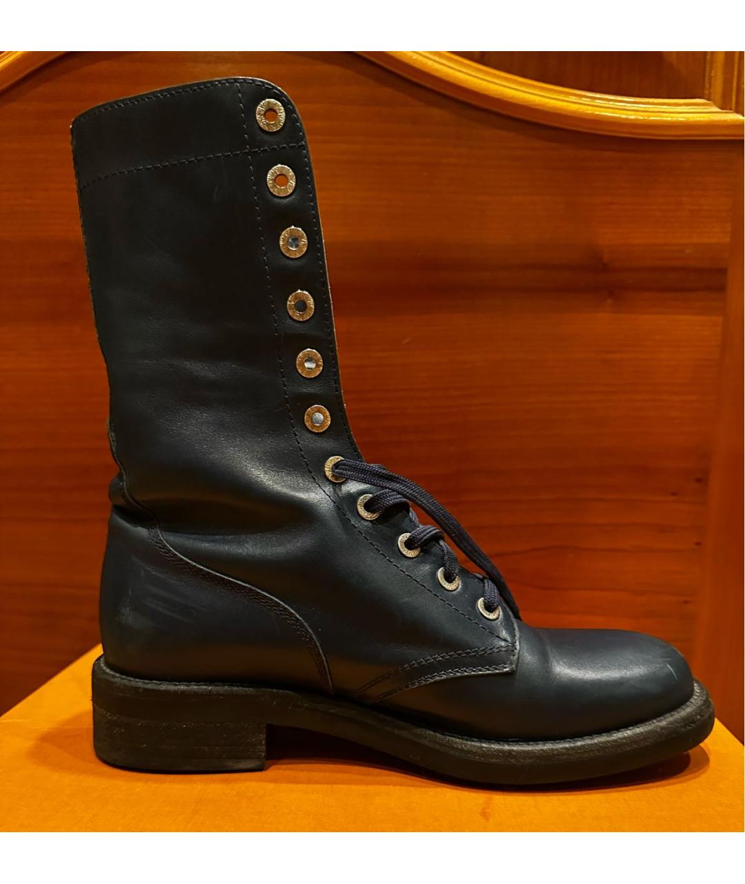 CHANEL Темно-синие кожаные ботинки, фото 9