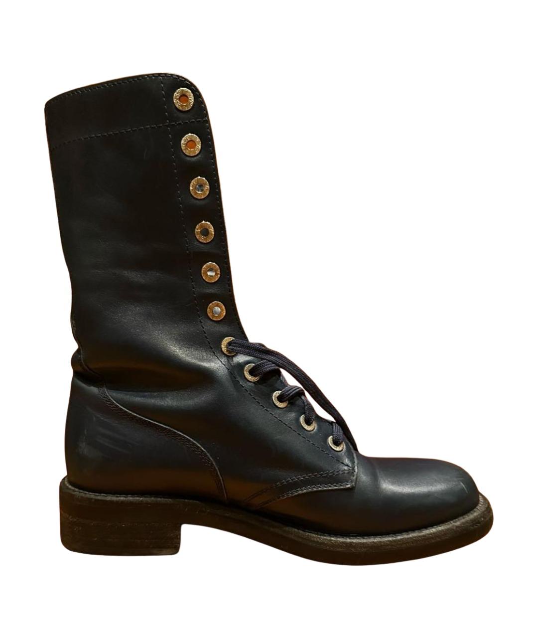 CHANEL Темно-синие кожаные ботинки, фото 1