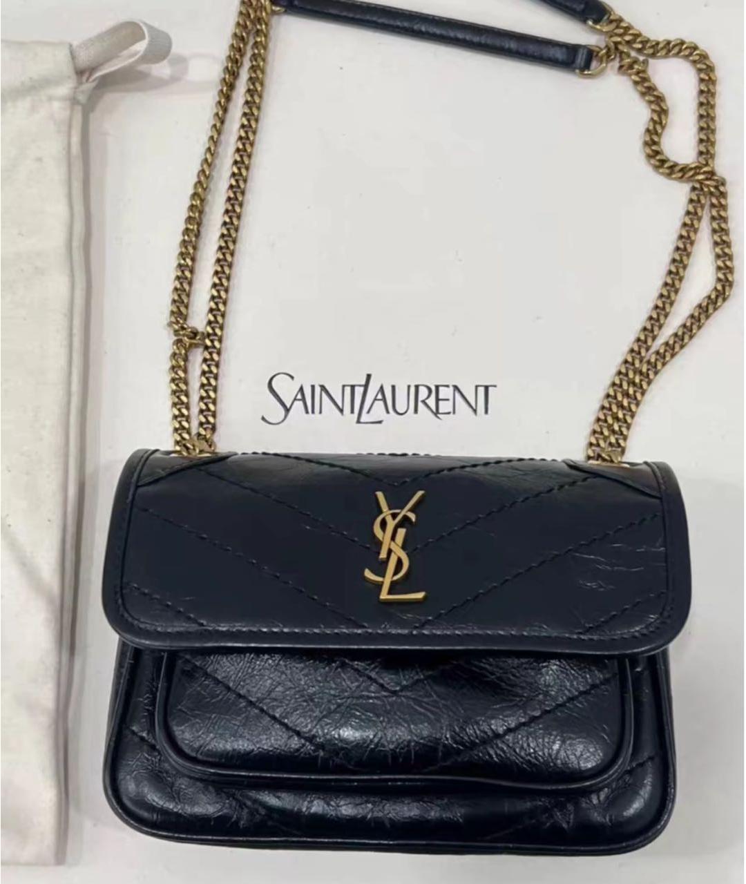 SAINT LAURENT Черная кожаная сумка через плечо, фото 2