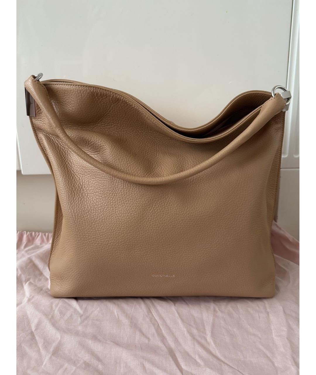 COCCINELLE Бежевая кожаная сумка с короткими ручками, фото 7