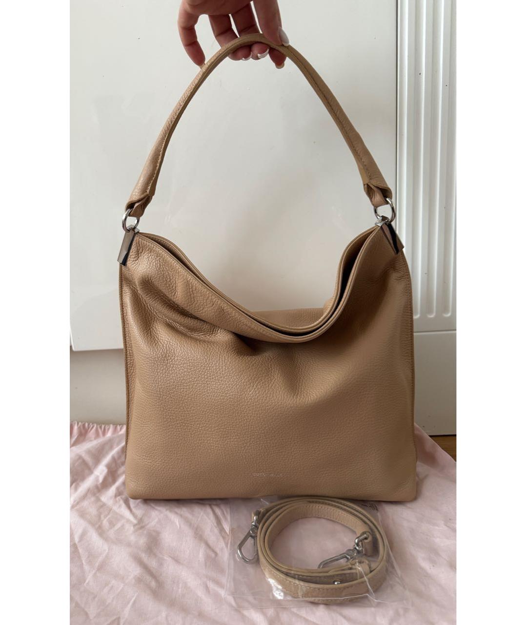 COCCINELLE Бежевая кожаная сумка с короткими ручками, фото 5