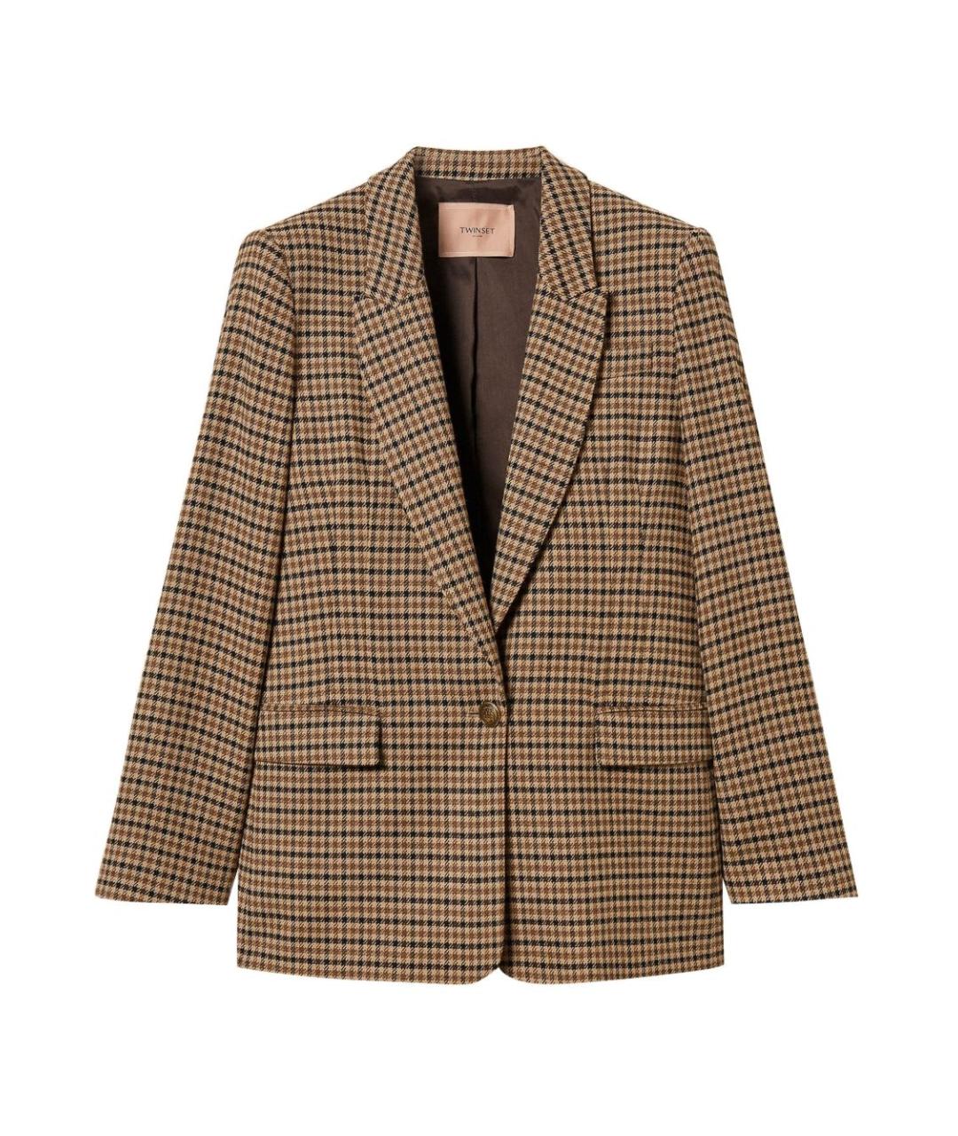 TWIN-SET Коричневый шерстяной жакет/пиджак, фото 1