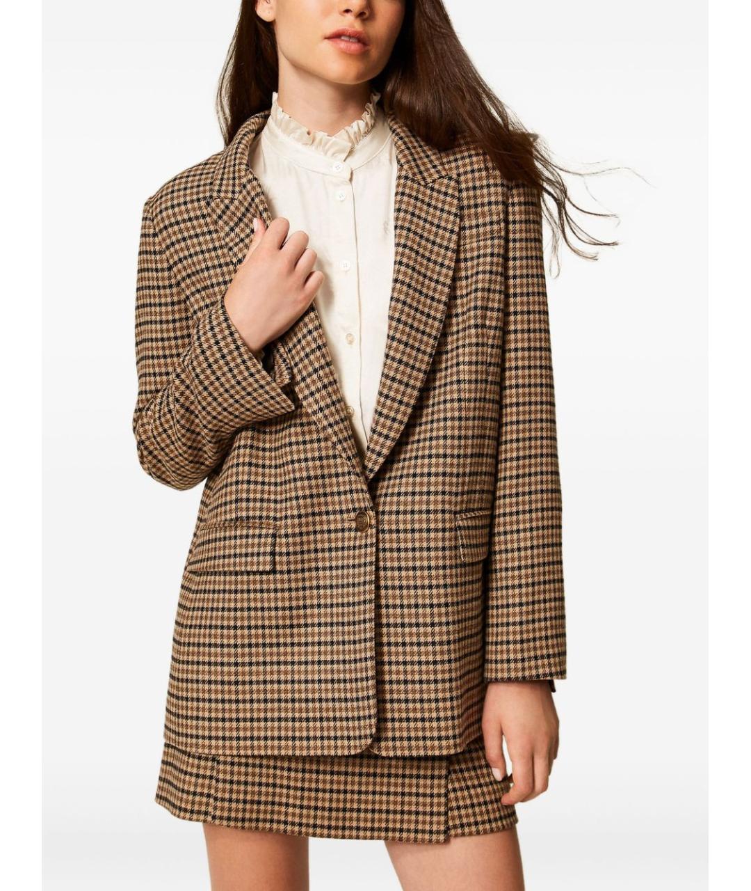 TWIN-SET Коричневый шерстяной жакет/пиджак, фото 3