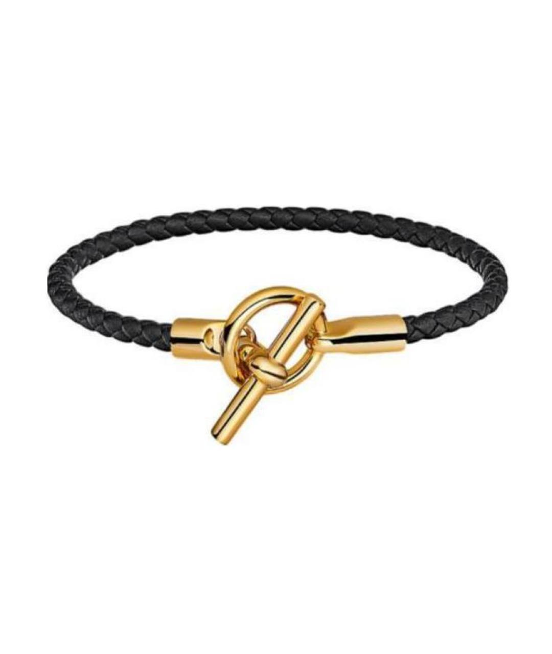 HERMES Черный кожаный браслет, фото 2