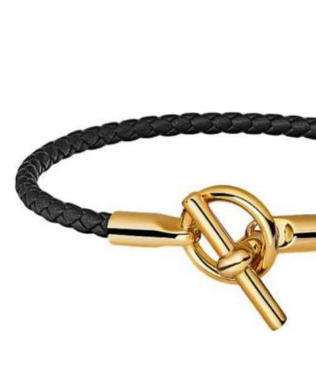 HERMES Черный кожаный браслет, фото 3