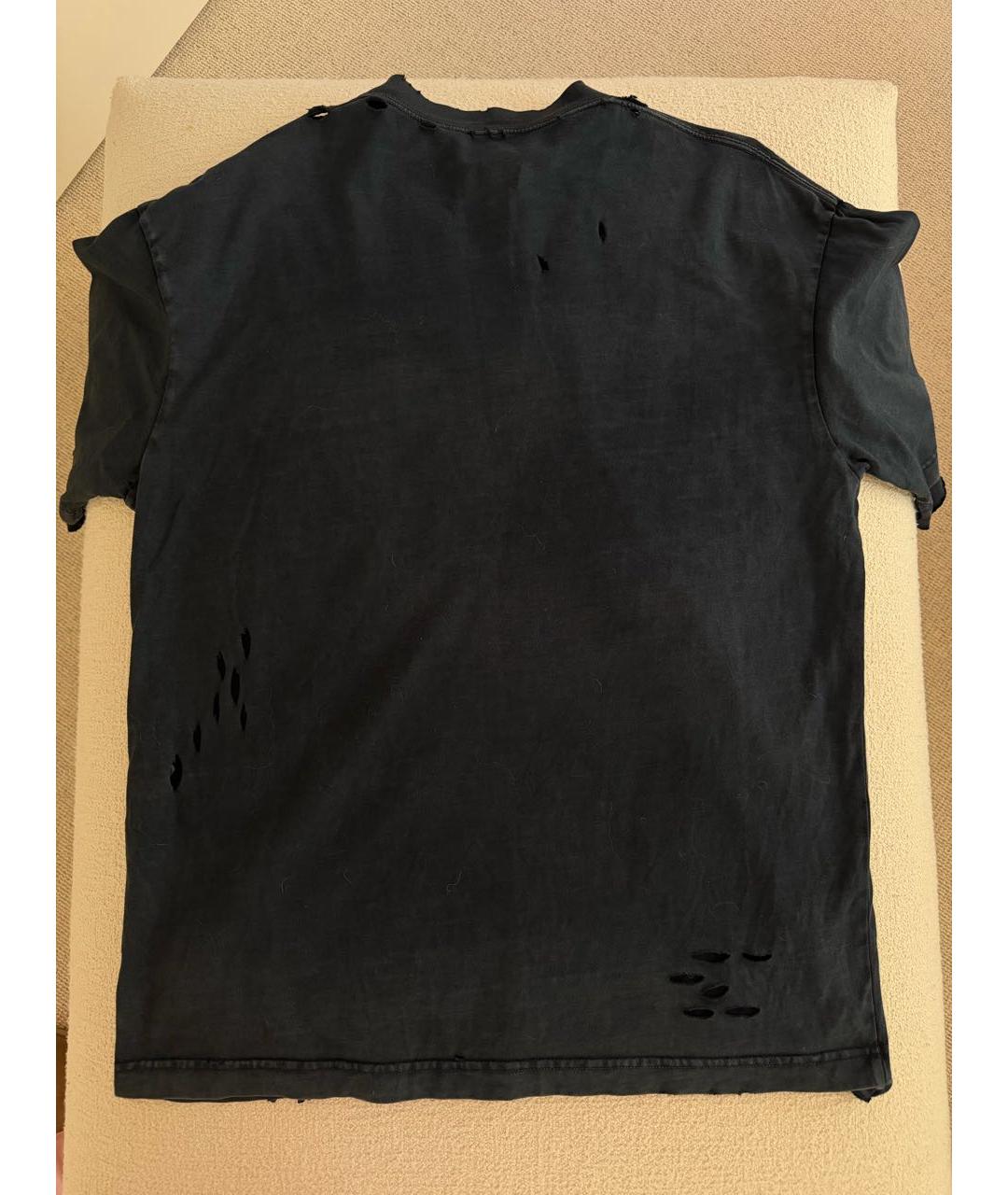 BALENCIAGA Темно-синяя хлопковая футболка, фото 4