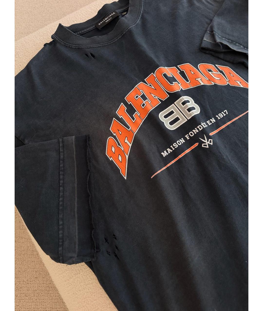 BALENCIAGA Темно-синяя хлопковая футболка, фото 2
