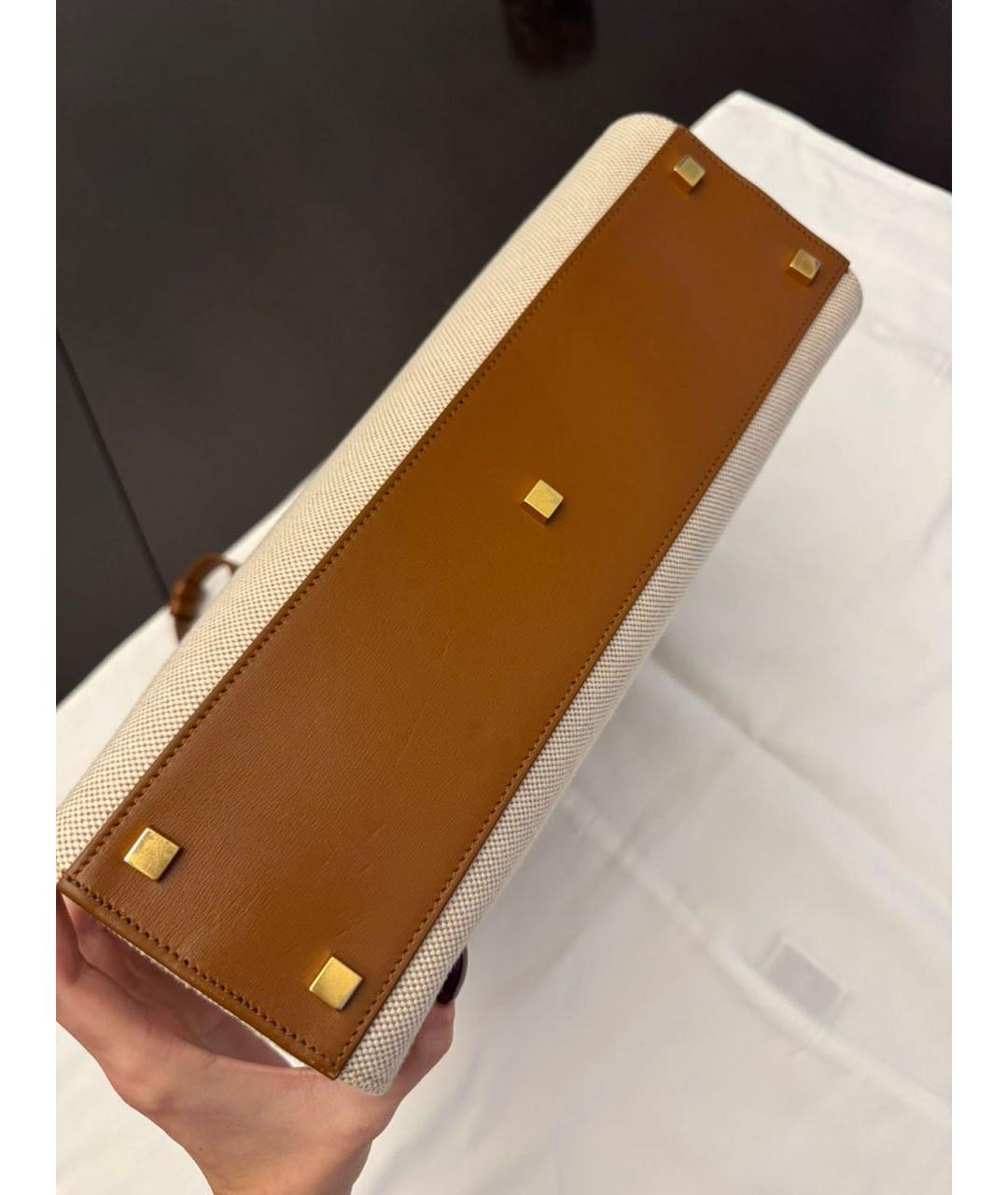 SAINT LAURENT Бежевая кожаная сумка с короткими ручками, фото 3