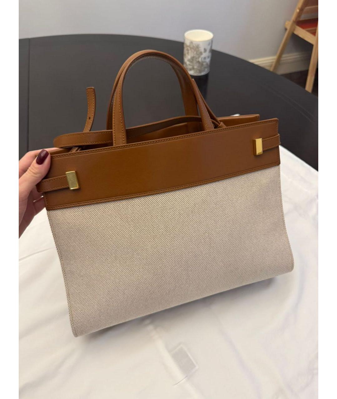 SAINT LAURENT Бежевая кожаная сумка с короткими ручками, фото 4